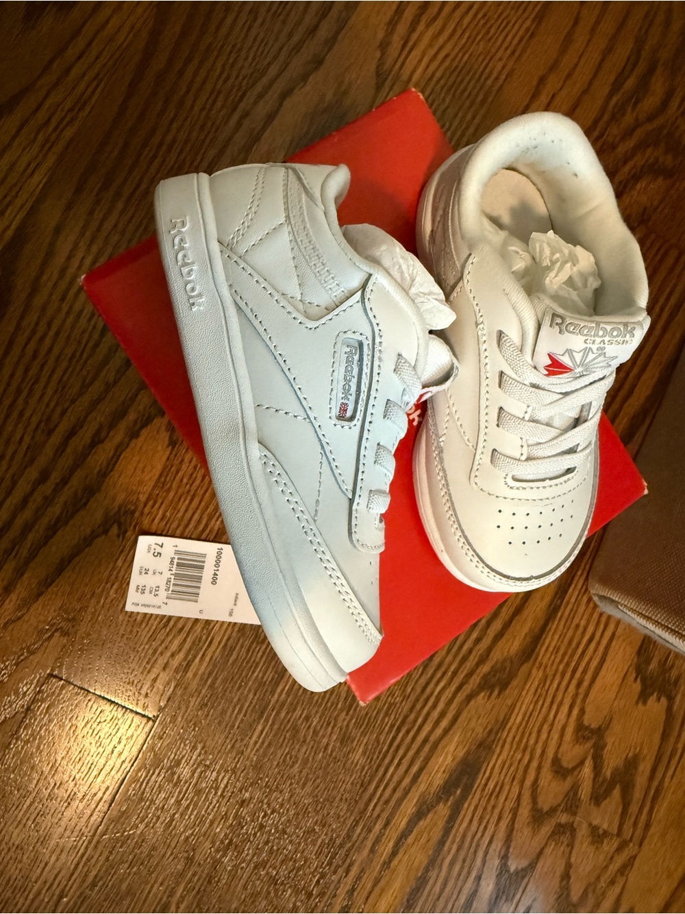 Reebok Kids White Leather Sneakers with Red Logo Accent